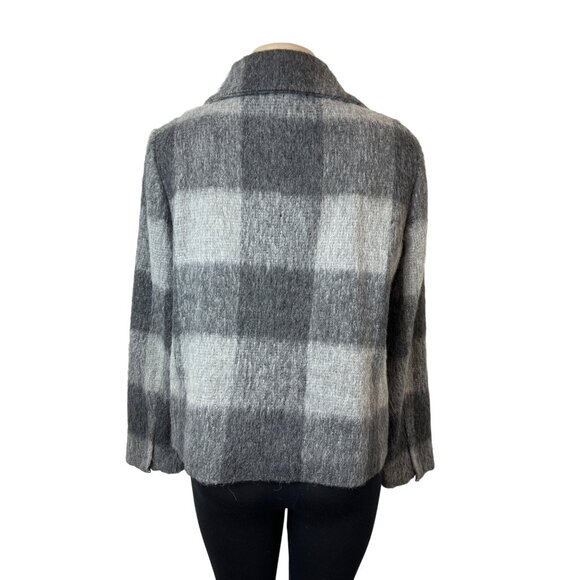 Talbots Women's Grey Alpaca Outer Shell Squared Pattern Long Sleeve Coat Sz 14 - Picture 3 of 7